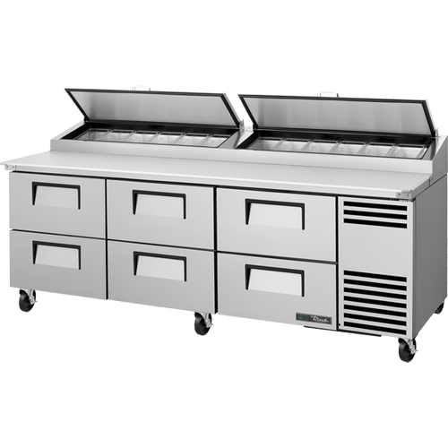 True TPP-AT2-93D-6-HC Solid Drawers Pizza Prep Table with Angled Top Version 2 and Hydrocarbon Refrigerant