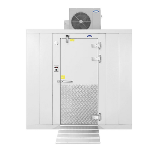 Commercial kitchen setup featuring Atosa 8x10 energy-efficient walk-in cooler