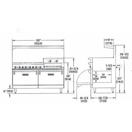 Imperial IR-6-G24 60" Restaurant Gas Range with 6 Gas Burner & 24" Griddle & 2 Ovens