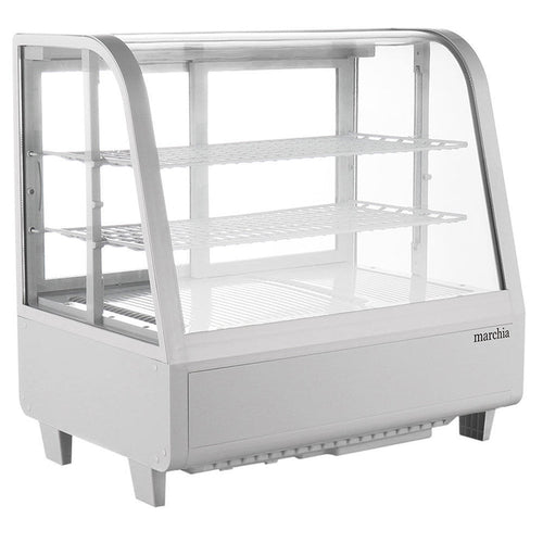 Marchia MDC100-W white countertop refrigerated curved glass display case