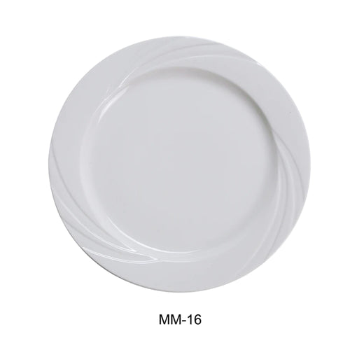 Yanco MM-16 10 1/2" Plate, Embossed Pattern Bone, White Durable China, Pack of 12 (1 Dz)
