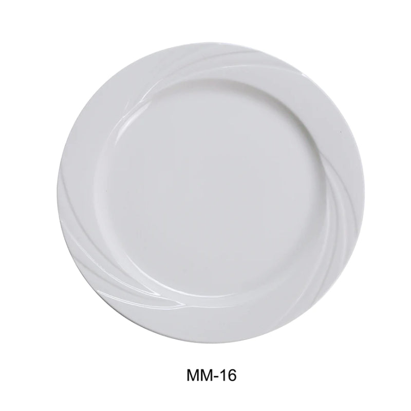 Yanco MM-16 10 1/2" Plate, Embossed Pattern Bone, White Durable China, Pack of 12 (1 Dz)