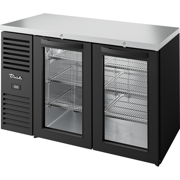 True TBR52-RISZ1-L-B-GG-1 Reach-In Single Zone Refrigerator with Left Side Refrigeration System. Black Exterior and Glass Swing Doors