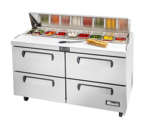 Migali C-SP60-16-D-HC 60" Sandwich Prep Table with Drawers – 16 Pan Capacity