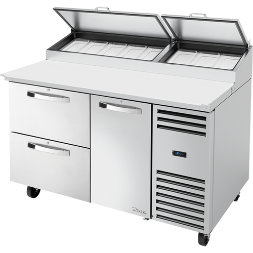 True TPP-AT-60D-2-HC~SPEC3 Solid Door & Drawers Pizza Prep Table with Angled Top and Hydrocarbon Refrigerant~Spec Package 3