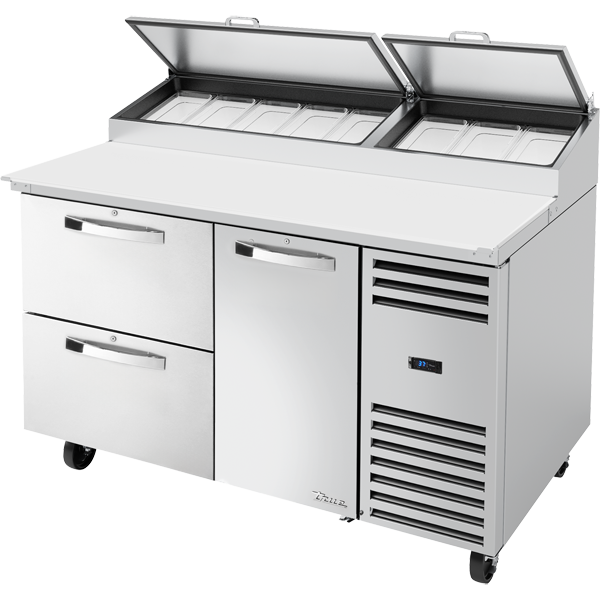 True TPP-AT-60D-2-HC~SPEC3 Solid Door & Drawers Pizza Prep Table with Angled Top and Hydrocarbon Refrigerant~Spec Package 3
