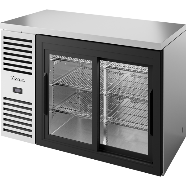True TBR48-RISZ1-L-S-11-1 Reach-In Single Zone Refrigerator with Left Side Refrigeration System. Stainless Exterior and Glass Slide Doors