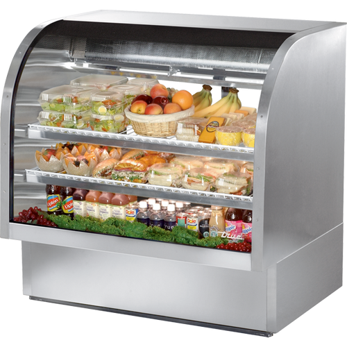 True TCGG-48-S-HC-LD Stainless Steel Curved Glass Refrigerated Deli Case