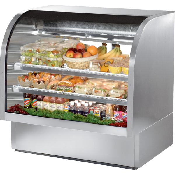 True TCGG-48-S-HC-LD Stainless Steel Curved Glass Refrigerated Deli Case