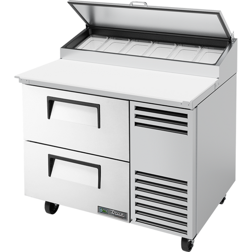 True TPP-AT-44D-2-HC Solid Drawers Pizza Prep Table with Angled Top and Hydrocarbon Refrigerant
