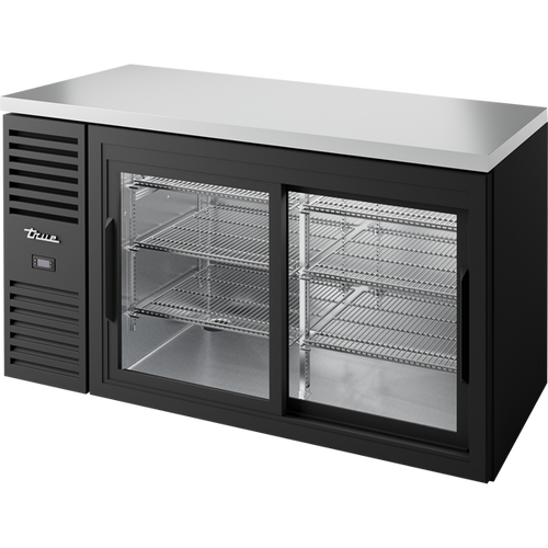 True TBR60-RISZ1-L-B-11-1 Reach-In Single Zone Refrigerator with Left Side Refrigeration System. Black Exterior and Glass Slide Doors