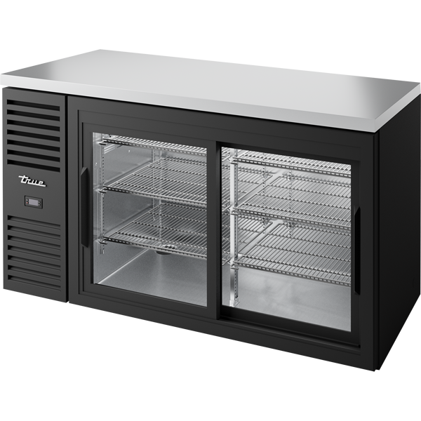 True TBR60-RISZ1-L-B-11-1 Reach-In Single Zone Refrigerator with Left Side Refrigeration System. Black Exterior and Glass Slide Doors