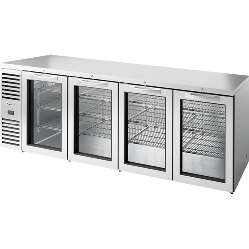 True TBR108-RISZ1-L-S-GGGG-1 Reach-In Single Zone Refrigerator with Left Side Refrigeration System. Stainless Exterior and Glass Swing Doors