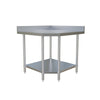 Omcan Corner Worktable with 4" Backsplash & Galvanized Undershelf