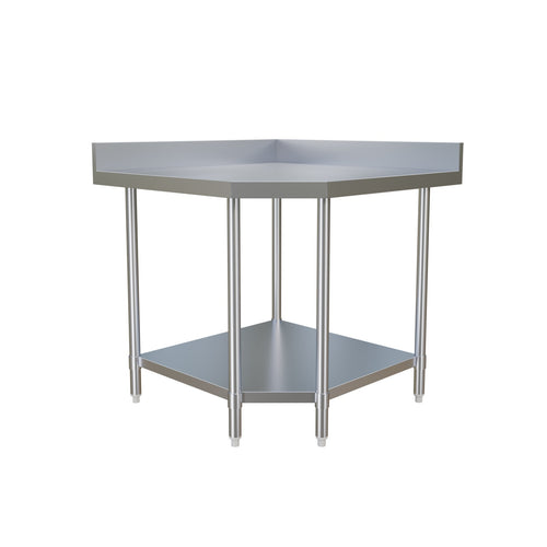 Omcan Corner Worktable with 4" Backsplash & Galvanized Undershelf