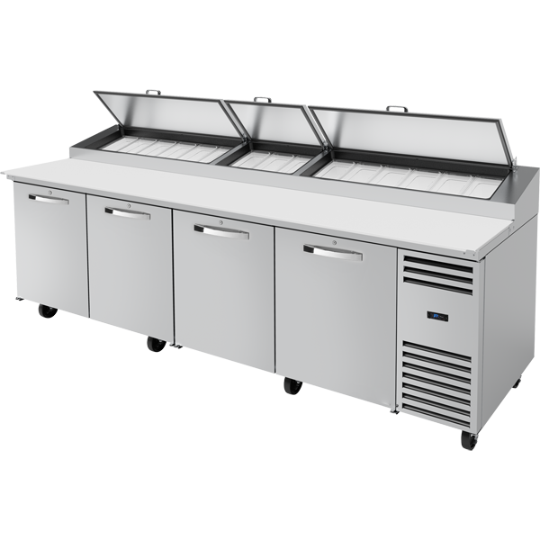True TPP-AT-119-HC~SPEC3 Solid Door Pizza Prep Table with Angled Top and Hydrocarbon Refrigerant~Spec Package 3