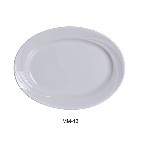 Yanco MM-13 11 3/4" X 8 3/4" Oval Platter, Embossed Pattern Bone, White Durable China, Pack of 12 (1 Dz)