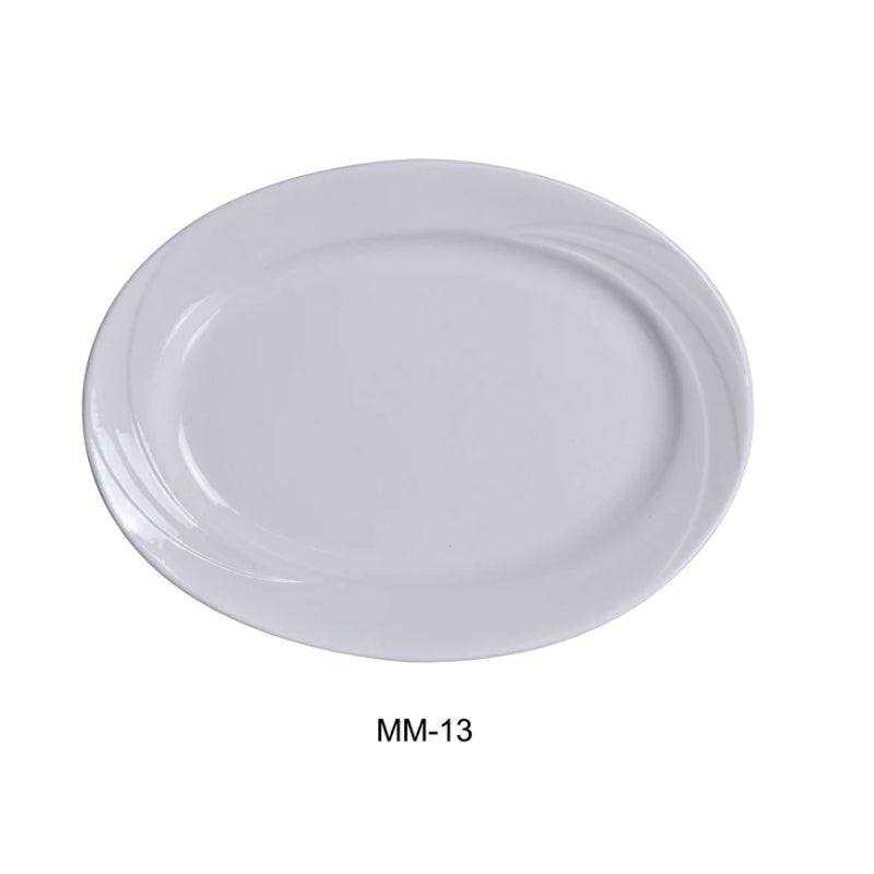 Yanco MM-13 11 3/4" X 8 3/4" Oval Platter, Embossed Pattern Bone, White Durable China, Pack of 12 (1 Dz)