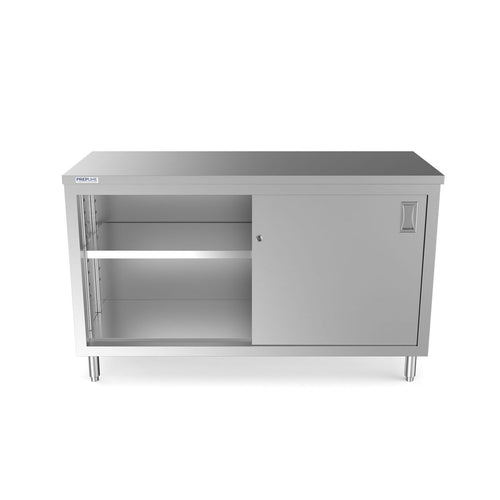 Prepline PC-2460 24 x 60 inch enclosed base work table with sliding doors open