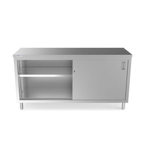 Prepline PC-2472 24 x 72 inch enclosed base work table with sliding doors open
