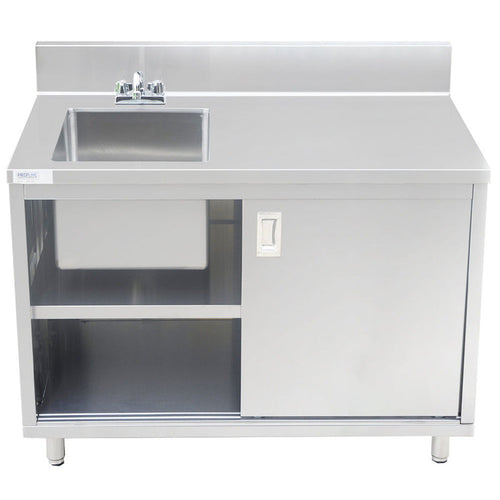 Prepline PCST-3048 30 x 48 inch cabinet sink with sliding doors open