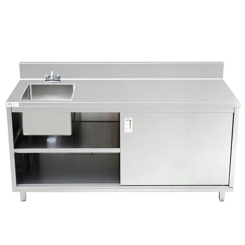 Prepline PCST-3072 30 x 72 inch cabinet sink with sliding doors open