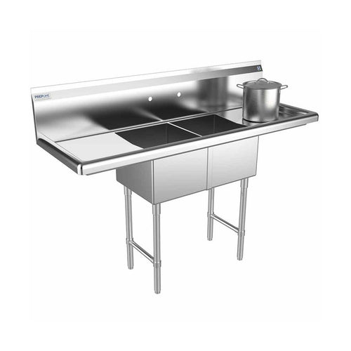 Prepline XS2C-1416-LR two-compartment sink with dual drainboards