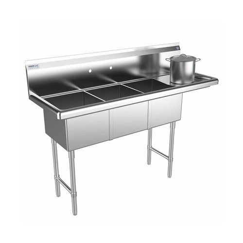 Prepline XS3C-1416-R three-compartment sink with right drainboard
