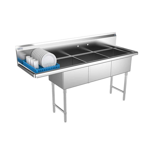 Prepline XS3C-1818-L three-compartment sink with left drainboard