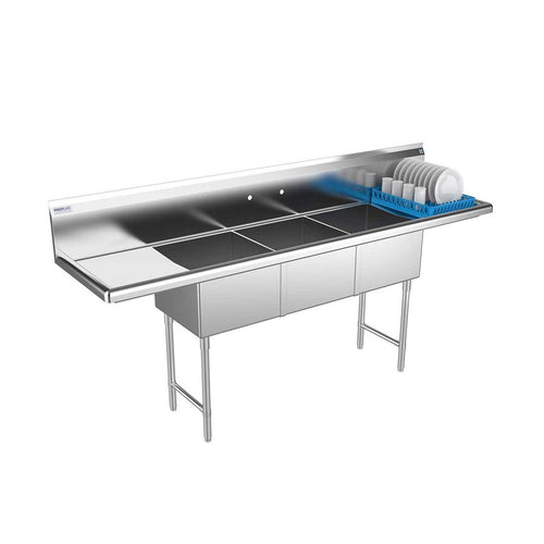 Prepline XS3C-1818-LR three-compartment sink with dual drainboards
