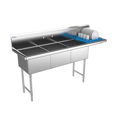 Prepline XS3C-1818-R three-compartment sink with right drainboard