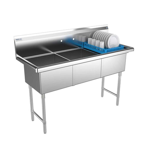 Prepline XS3C-1818 three-compartment stainless steel sink