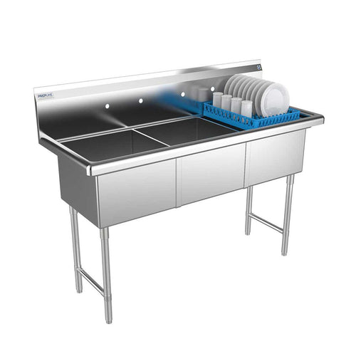 Prepline XS3C-2424 three-compartment stainless steel sink