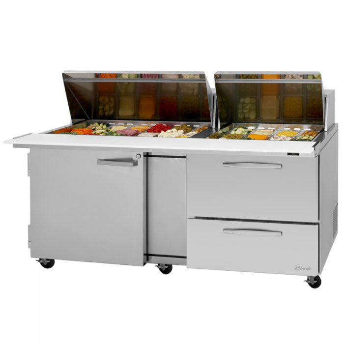 Turbo Air PST-72-30-D2R-N PRO Series Mega Top Sandwich/Salad Prep Table-Drawers with Two Sections 23.0 cu. ft