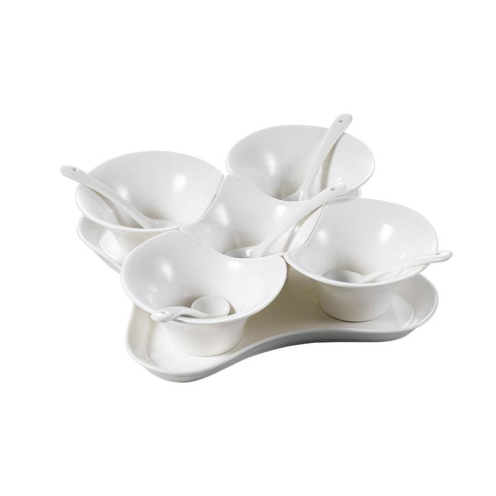 CAC Chinaware Paris-French Champagne Condiment Set W/ 5 Cups 4ozx5, 5 Spoons & Tray [Cup 4 3/8" I Tray 8 3/4"]