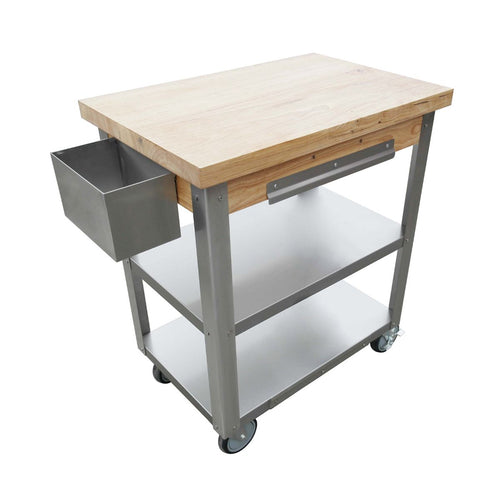 Prepline PWTC-2030 stainless steel trolley cart with rubber wood top