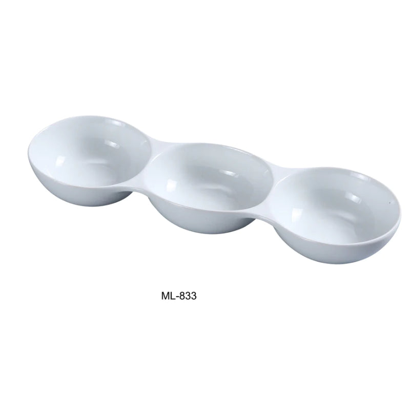 Yanco ML-833 13" X 4" Three Divided Bowls, Super White, High Quality Porcelain 5 Oz Each, Pack of 24 (2 Dz)