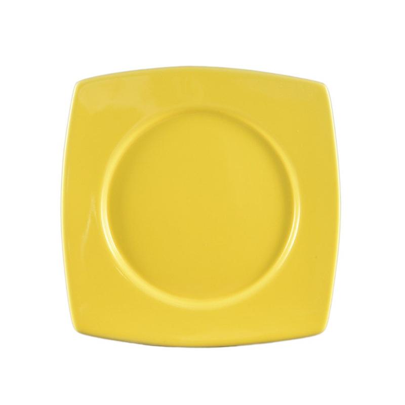CAC Chinaware Color Stoneware Round In Square Plate Yellow 11 7/8"