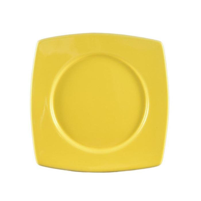 CAC Chinaware Color Stoneware Round In Square Plate Yellow 11 7/8"