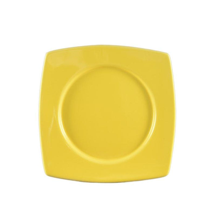 CAC Chinaware Color Stoneware Round In Square Plate Yellow 8 7/8"