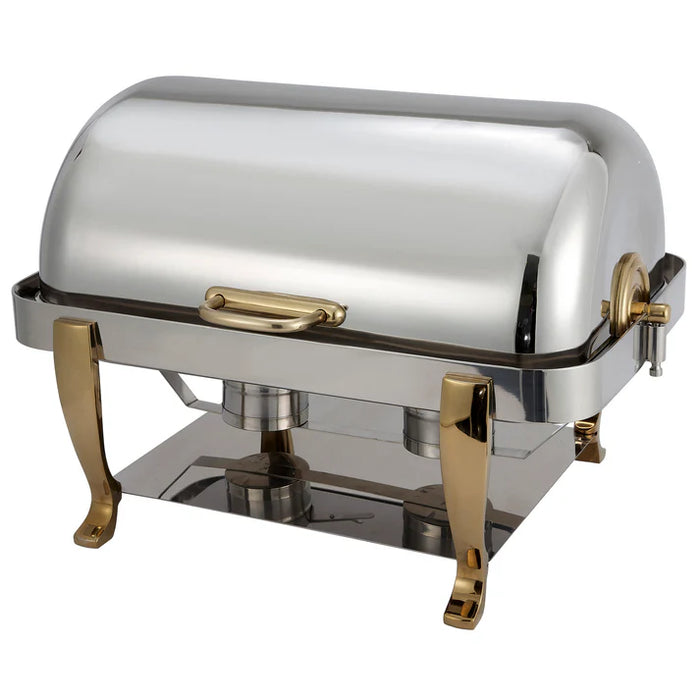 Winco 108A Vintage 8qt Full-size Chafer, S/S, Gold Accent, Extra Heavyweight (Price/Set)