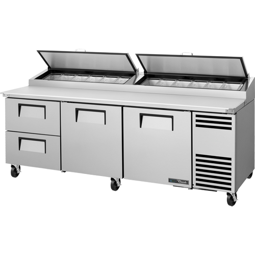 True TPP-AT2-93D-2-HC Solid Doors & Drawers Pizza Prep Table with Angled Top Version 2 and Hydrocarbon Refrigerant