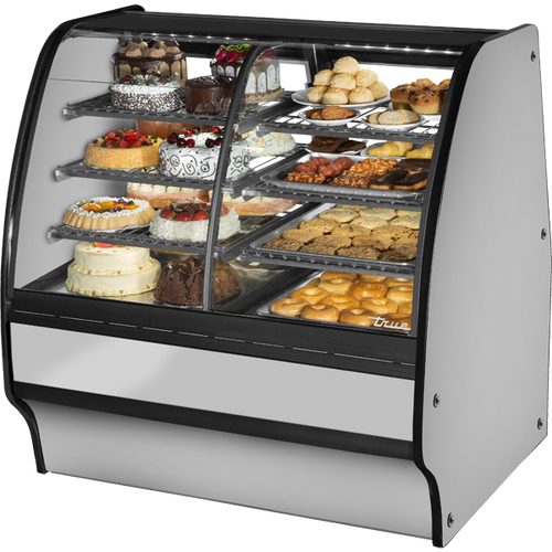 True TGM-DZ-48-SC/SC-S-S Fixed Front Curved Glass, Solid Colored End Dual Zone