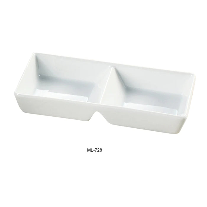 Yanco ML-728 10" X 4" X 1 5/8" Two Divided Tray, Super White, High Quality Porcelain 10 Oz Each, Pack of 24 (2 Dz)