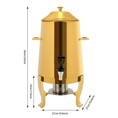 Gold coffee chafer urn with spigot and fuel holder