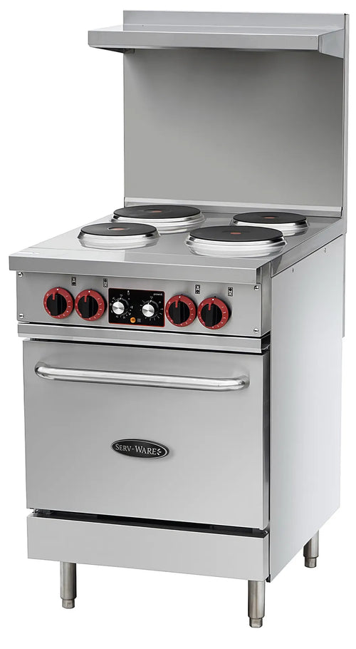 Serv-Ware SWER-24 Electric Restaurant Range – 24" 4 Burner Range with Oven, 208/240V Commercial Unit