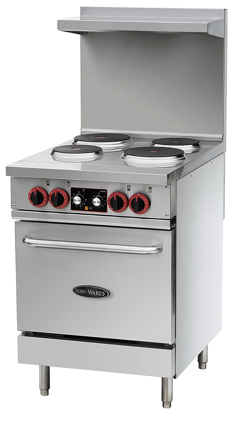 Serv-Ware SWER-24 Electric Restaurant Range – 24" 4 Burner Range with Oven, 208/240V Commercial Unit
