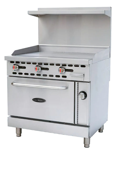Serv-Ware SWGO-36 36” Commercial Gas Griddle with Oven – Floor Model Flat Top Range, Natural Gas