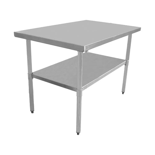 Serv-Ware T3048CWP-4-V 48" Stainless Steel Open Base Work Table with 2" Backsplash – Commercial Kitchen Prep Table