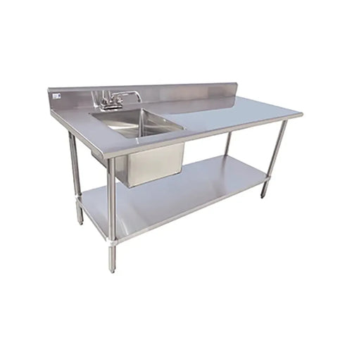 Serv-Ware TSF-3048-L Stainless Steel Work Table with Left Prep Sink, Faucet & 5" Backsplash – NSF